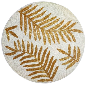 <b>White</b> Theme Golden Leaves Handmade Beaded Blue and <b>White</b> Place-mat Handmade Beaded Place Mat for Dining by glowin fashion - Product Image 1