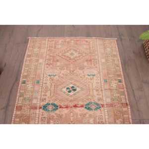 3.3x4.5 ft Rug, Vintage Turkish Rug, <b>Red</b> <b>Wool</b> Rug - Product Image 4