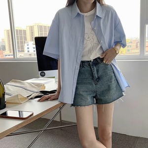 100% Cotton Oversized Women's Shirts High Quality Casual Summer Shirts Stylish Short Sleeves Turn-Down <b>Collar</b> Shirt - Product Image 2