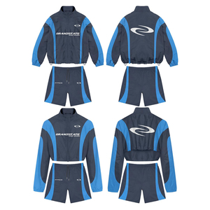 Premium Quality Custom Latest Design OEM ODM Fashionable Running Training <b>Navy</b> Blue Color Two Piece Sets Nylon Tracksuits - Product Image 4