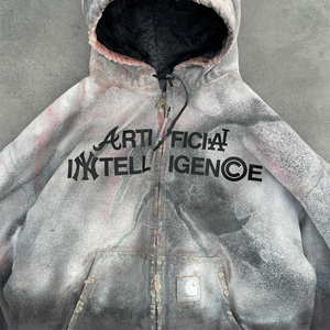 เสื้อฮู้ดผู้ชายโอเวอร์ไซส์วินเทจซีดซีดจางมีกรดฟอกขาวติดซิป - Product Image 4