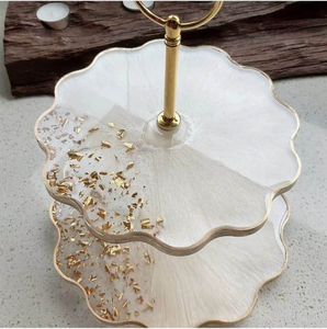 Antique Resin Eco-Friendly Handmade Cake Stand with 2 Tire Light Pink Golden Border Resin <b>Silicone</b> <b>Mold</b> for Cupcake <b>Chocolate</b> - Product Image 1