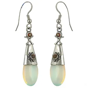 Boucles d'oreilles pendantes vintage en argent 925 avec opale et grenat serti clos, bijoux goutte d'eau pour femme, à porter au quotidien - Product Image 1