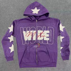 <b>Trendy</b> Unisex Streetwear Knitted <b>Hoodie</b> Custom Made Distressed Embroidery OEM Best Selling Vintage 100% Cotton Autumn - Product Image 1