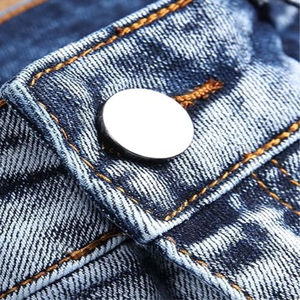 กางเกงยีนส์ผ้าฝ้าย100% ของผู้ชายกางเกงขาสั้นสำหรับใส่สบายเอวปานกลางใส่สบายเป็นมิตรกับสิ่งแวดล้อมสีฟ้า - Product Image 4