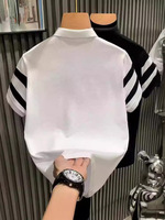 Logo personnalisé imprimé design noir et blanc rayé léger luxe hommes T-shirt polo à manches courtes