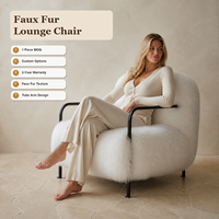 Fauteuil lounge en fausse fourrure blanche personnalisé, fauteuil d'appoint moderne pour salon avec accoudoirs tubulaires pour hôtel, villa