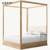 WBERT lit américain cadre en bois massif chêne européen vintage fait vieux lit gigogne 1.8m chambre lit double à baldaquin