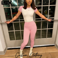 Ensemble deux pièces personnalisé : T-shirt raglan à manches courtes et leggings taille haute pour femme – Tenue de sport et de détente ajustée