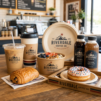 Gobelets en plastique personnalisés AT PACK, gobelets en papier, bouteilles en verre rondes et plateaux de service pour les solutions d'emballage des cafés