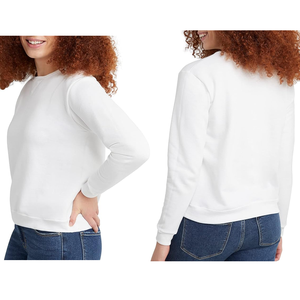 Sudadera Blanca de Cuello Redondo para Mujer, Manga Larga, 100% Algodón, Tejido de Punto, Color Sólido, Transpirable, Ropa Casual de Otoño - Product Image 5