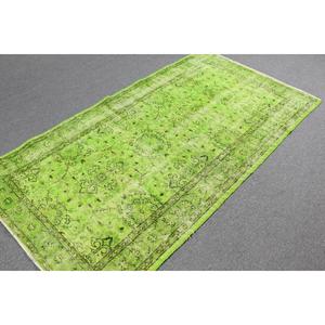 Alfombra Turca Vintage de 3.7x6.8 pies, Alfombra de Lana con Diseño de Plantas y Árboles Verdes - Product Image 2