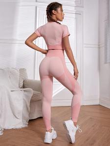 Conjuntos de yoga con logotipo personalizado para mujer Fitness transpirable ligero 100% algodón conjuntos sin costuras para mujer - Product Image 3