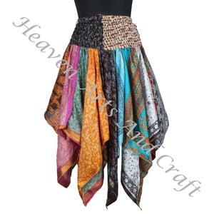 Wholesale Fancy Diamond Cut Style Skirt Bohemian Silk Scrap Handkerchief Dance Overskirt Tribal Sustainable Skirt Hippie DS028 - Product Image 3