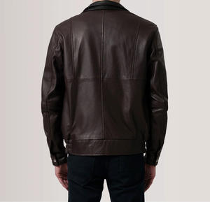 High Quality Double Breasted Stand <b>Men's</b> Genuine Leather Winter Jacket Smart Casual Waterproof Breathable Customizable Front - Product Image 2