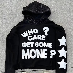 Sudadera con capucha de lana de algodón 500GSM de peso pesado personalizable para hombre con estampado de diseño de diamantes de imitación de alta calidad para la temporada de invierno - Product Image 1