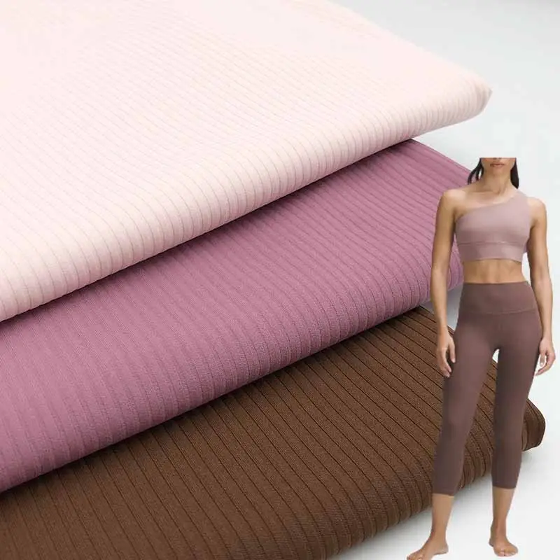 Prodotti di vendita caldi elastan traspirante lavorato a maglia in tessuto Spandex di Nylon a righe Lulu elasticizzato a 4 vie per Yoga e abbigliamento sportivo