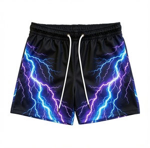 Pantalones Cortos Deportivos para Hombre, de Secado Rápido, con Estampado de Rayos por Sublimación, con Cordón Ajustable, Cintura Media, Casuales, de Poliéster - Product Image 1