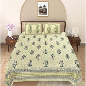 Green <b>Floral</b> 100% Cotton 240 TC Super King Bedsheet Set with 2 Pillow Covers 3-Piece Comforter for Home (SHKV1098) - Product Image 2