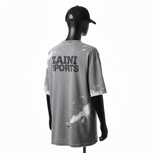 Camiseta Oversize para Mujer, 240 GSM, Algodón Jersey, Lavado Ácido, Gris, Corte Holgado, Estampado con Logo, Camiseta de Algodón para Mujer - Product Image 3