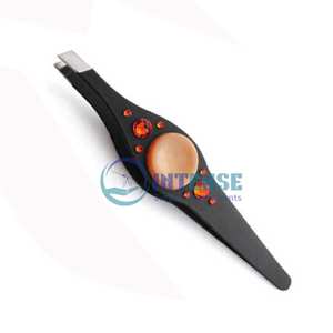 Pinzas profesionales de acero inoxidable con punta inclinada para cejas y pestañas, diseño de agarre antideslizante - Product Image 6