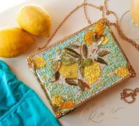 Pochette de soirée bohème classique brodée de perles avec chaînes carrées, design élégant, doublure personnalisable, haute qualité