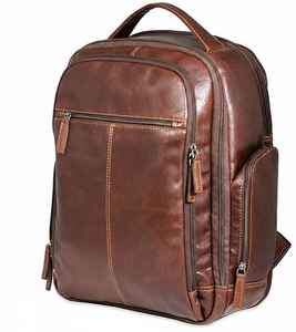 Brown Leather Water Resistant Backpack Men <b>Women</b> Large <b>Laptop</b> <b>Rucksack</b> Travel Computer Bag Multi Pocket Business College Bookbag - Product Image 3