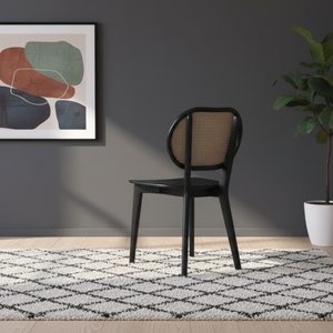 Modern Solid Wood Natural Rattan Dining <b>Chair</b> with Black Back for Home Hotel Park Dining Rooms - Product Image 4