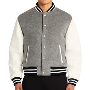Veste d'hiver grise et blanche personnalisée Heavyweight Graffiti pour hommes Veste de baseball de qualité supérieure brodée de logo personnalisé pour hommes - Product Image 3