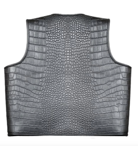 เสื้อกั๊กหนังแท้ลายนูนสำหรับผู้ชายใหม่เสื้อกั๊กสำหรับนักขี่จักรยานหนังวัวหนังสีดำ2024มีโลโก้ออกแบบได้ตามต้องการ - Product Image 2