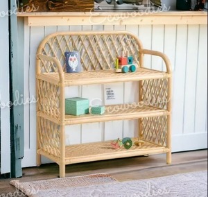 Étagère sur pied de rangement de salon en bambou fabriqué à la main écologique Décoration intérieure Organisateur de magazines Étagère de rangement en rotin - Product Image 1