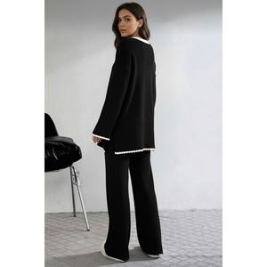 Conjunto de Dos Piezas de Punto para Mujer en Negro con Detalle de Abertura Lateral y Punto de Pastor - Product Image 3