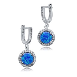 Boucles d'oreilles pendantes en opale bleue taillée rondement, avec design en CZ, vente en gros, bijoux turcs faits à la main en argent sterling 925 - Product Image 3