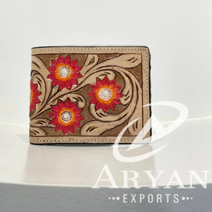 Nuevas carteras de cuero para hombre de tendencia, carteras florales rojas con cremallera larga, tarjetero de cuero genuino, carteras de vaca para niño - Product Image 1