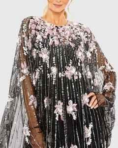 Motif floral élégant modeste Aline corps forme soirée genou longueur robe en organza perlé paillettes perles fête boule Cape-manches - Product Image 3
