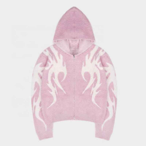 Pull à capuche d'hiver sur mesure pour homme, tricot surdimensionné, pull jacquard, tissu en polaire moelleux, broderie, col en V, respirant - Product Image 5