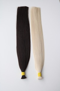 Precio al por mayor Extensiones de cabello a granel de alta calidad 100 gramos 14 pulgadas Cabello donante virgen de color claro dibujado Doble - Product Image 6