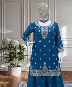 NUEVA LLEGADA CHINON SECUENCIA DE BORDADO DE SECUENCIA TOP DE TRABAJO PALAZZO CON DUPATTA ROPA DE BODA PRECIO AL POR MAYOR ROPA ÉTNICA - Product Image 4