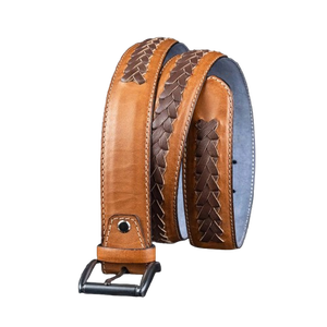 Ceinture en cuir véritable pour homme, faite à la main, tressée, élégante, couleur camel, haute qualité, pour occasions formelles, vente en gros 2026, logo personnalisé OEM - Product Image 2