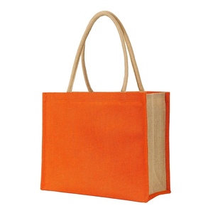 Vente en gros grand sac de transport en jute orange naturel écologique imprimé personnalisé sac de plage fourre-tout en toile de jute uni avec logo unique - Product Image 1
