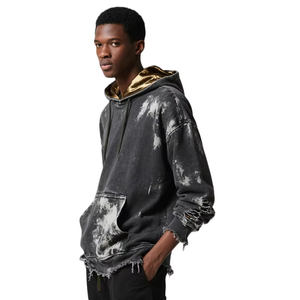 Sudadera con Capucha Desgastada con Ribete Dorado para Hombre, Estilo Urbano 2026, Sudadera con Capucha Extra Grande, Sudadera Informal Moderna - Product Image 5