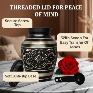 Deep Black and Gold Platinum Brass Cremation <b>Urn</b> for Adult Human Ashes <b>Large</b> Handcrafted Funeral Memorial <b>Urns</b> Brass <b>Urn</b> - Product Image 2