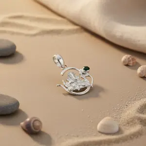 จี้พระพิฆเนศทอง 14K พร้อมสร้อยกล่องชุบโรเดียมประดับมรกต รูปทรงเพชรทรงคุชชั่น ลายเรขาคณิต เครื่องประดับสำหรับผู้หญิง - Product Image 2