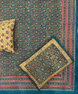 Eco Friendly Hand Crafted 100% Cotton Bedsheet With <b>Pillow</b> Covers Hand Block Printed Artisan Made Bedsheet With Border Design - Product Image 2