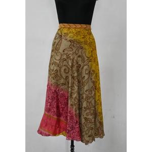 Falda Maxi Bohemia con estampado floral reversible, tela Sari vintage estilo Indio Gitano, cintura natural, moda de verano para mujer - Product Image 2