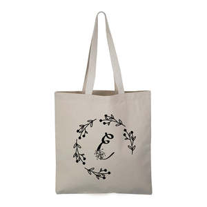Sac fourre-tout en toile avec initiale lettre E, sacs en coton avec initiales - Product Image 1