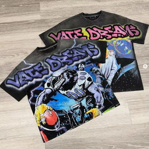 T-shirt personnalisé DTG en coton épais avec logo et strass pour hommes, style streetwear oversize unisexe vintage, vente en gros - Product Image 3