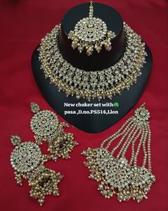 Ensemble de collier ras du cou et boucles d'oreilles plaqué or pour mariée, Maang Tikka, bijoux ethniques tendance faits à la main pour mariage, fête, fiançailles - Product Image 2