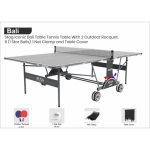 Table de tennis de table professionnelle pleine grandeur Stag Iconic Bali, design moderne pour intérieur, design pliable, matériau MDF, ITTF, pliable pour extérieur, 25 mm - Product Image 2