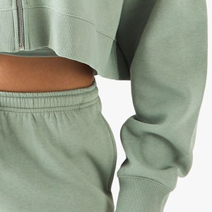 Smooth Finish Women Plain <b>Hoodie</b> For Daily Use With Ribbed Hem Cheap Rate With <b>Cropped</b> Design With <b>Zip</b> Up Closure & Custom Logo - Product Image 4